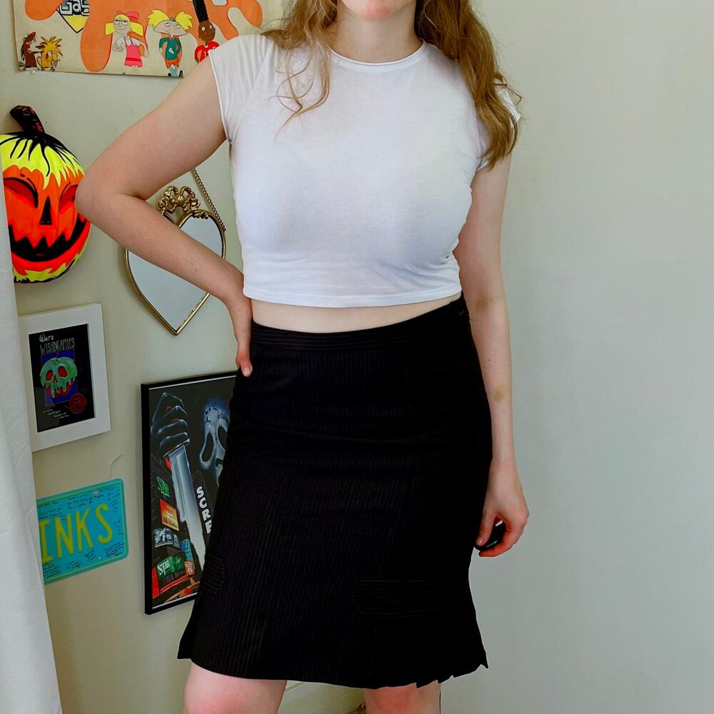 Vintage Y2K Max Studio Grey Pinstripe Skirt 30" Waist Size 8